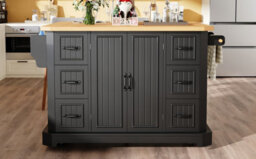 Btm Mobile Kitchen Island Cart With 2 Doors And 6 Drawers, Adjustable 45 To 75Cm, Black - thumbnail 8