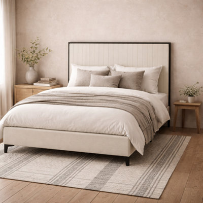 Wyld Haus Killarney 6Ft Super King Bed Cream Velvet Upholstery With Tall Ribbed Headboard - image 1