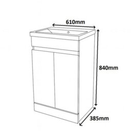 D Pro T Bathrooms 600mm Vanity Unit High Gloss White Handleless Floor Standing Bathroom Cabinet With Soft Close Storage & Ceramic Basin - thumbnail 5