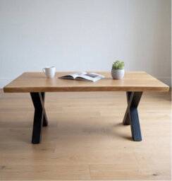 Solid French Oak Coffee Table 110X70Cm, X Base, Natural Oil Finish - thumbnail 2