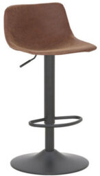 Lamboro Antico Faux Leather Kitchen Bar Stool, Matt Black Stem & Base, Adjustable Gas Lift With Backrest, Breakfast Bar Stool - Brown