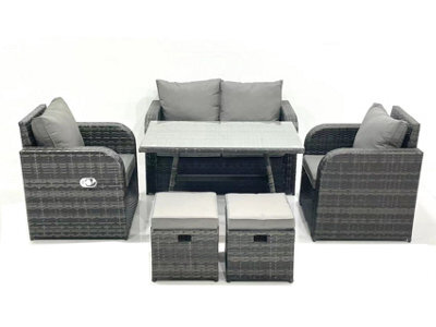 Fimous Outdoor Garden Furniture Set Rattan Sofa Dining Table Set With Reclining Chair 2 Small Footstool Dark Grey Mixed - image 1