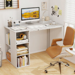 Costway 115 X 59 Cm Computer Desk Modern Home Office Desk With Storage Shelves-White - thumbnail 4