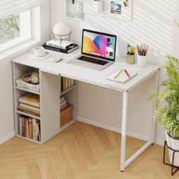 Costway 115 X 59 Cm Computer Desk Modern Home Office Desk With Storage Shelves-White - thumbnail 1