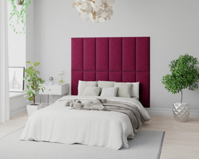 Aspire Easymount Wall Mounted Upholstered Panels, Modular Diy Headboard In Plush Velvet Fabric, Berry (Pack Of 4) - image 1