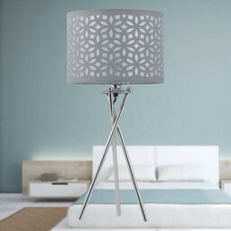 First Choice Lighting Set Of 2 Chrome Tripod Table Lamps With Grey Laser Cut Shades - thumbnail 7