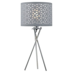 First Choice Lighting Set Of 2 Chrome Tripod Table Lamps With Grey Laser Cut Shades - thumbnail 3