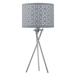 First Choice Lighting Set Of 2 Chrome Tripod Table Lamps With Grey Laser Cut Shades - thumbnail 2