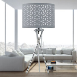 First Choice Lighting Set Of 2 Chrome Tripod Table Lamps With Grey Laser Cut Shades - thumbnail 8