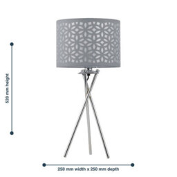 First Choice Lighting Set Of 2 Chrome Tripod Table Lamps With Grey Laser Cut Shades - thumbnail 9