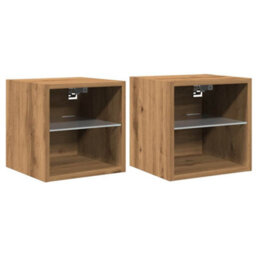 Berkfield Tv Wall Cabinets With Led Lights 2 Pcs Artisan Oak 30X28.5X30 Cm - thumbnail 2