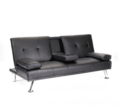 Mattress Guru Faux Leather Folding Sofa Bed With Cup Holders Cinema Style, Black - image 1