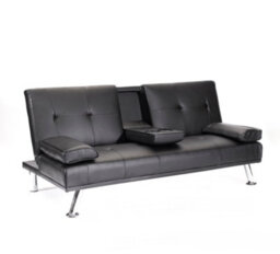 Mattress Guru Faux Leather Folding Sofa Bed With Cup Holders Cinema Style, Black - thumbnail 1