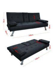 Mattress Guru Faux Leather Folding Sofa Bed With Cup Holders Cinema Style, Black - thumbnail 3