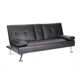 Mattress Guru Faux Leather Folding Sofa Bed With Cup Holders Cinema Style, Black - thumbnail 2
