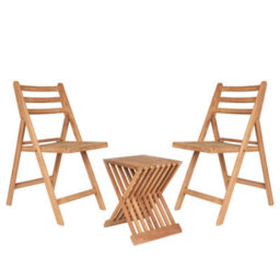 Dibor Wooden 3Pc Bistro Set Teak Slatted Wooden Folding Indoor Furniture Coffee Table And Chair Set - thumbnail 2