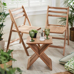 Dibor Wooden 3Pc Bistro Set Teak Slatted Wooden Folding Indoor Furniture Coffee Table And Chair Set