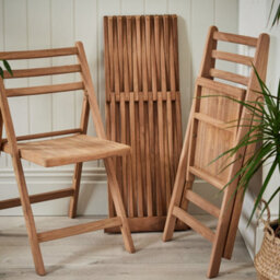 Dibor Wooden 3Pc Bistro Set Teak Slatted Wooden Folding Indoor Furniture Coffee Table And Chair Set - thumbnail 4