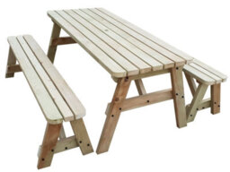 Arbor Garden Solutions Victoria Wooden Picnic Bench And Table Set, Rounded Outdoor Dining Set (6Ft, Natural Finish) - thumbnail 4