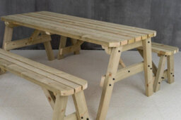 Arbor Garden Solutions Victoria Wooden Picnic Bench And Table Set, Rounded Outdoor Dining Set (6Ft, Natural Finish) - thumbnail 2