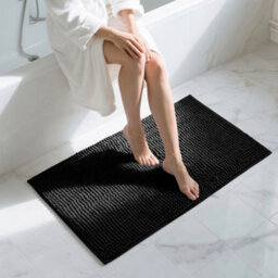 Moonlight Bedding Plush Chenille Bathroom Floor Mat Non-Slip Quick-Dry Absorbent Bathroom & Doorway Shower Rug Black 50X80 Cm - thumbnail 1