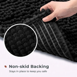 Moonlight Bedding Plush Chenille Bathroom Floor Mat Non-Slip Quick-Dry Absorbent Bathroom & Doorway Shower Rug Black 50X80 Cm - thumbnail 2