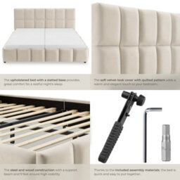 Tectake Upholstered Bed Set With Mattress, 2 Firmness Levels, 250 Kg 180 X 200 Cm -  30 Cm -  Velvet Look Sand - thumbnail 5