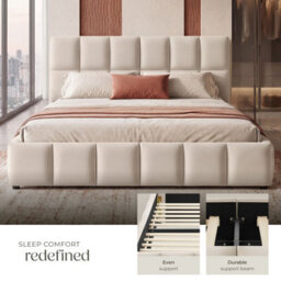 Tectake Upholstered Bed Set With Mattress, 2 Firmness Levels, 250 Kg 180 X 200 Cm -  30 Cm -  Velvet Look Sand - thumbnail 7