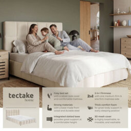 Tectake Upholstered Bed Set With Mattress, 2 Firmness Levels, 250 Kg 180 X 200 Cm -  30 Cm -  Velvet Look Sand - thumbnail 2