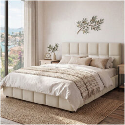Tectake Upholstered Bed Set With Mattress, 2 Firmness Levels, 250 Kg 180 X 200 Cm -  30 Cm -  Velvet Look Sand - thumbnail 1