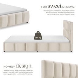 Tectake Upholstered Bed Set With Mattress, 2 Firmness Levels, 250 Kg 180 X 200 Cm -  30 Cm -  Velvet Look Sand - thumbnail 3