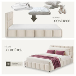 Tectake Upholstered Bed Set With Mattress, 2 Firmness Levels, 250 Kg 180 X 200 Cm -  30 Cm -  Velvet Look Sand - thumbnail 8