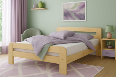 Nodax Double Bed Frame, F2, Solid Pine Wood, Easy Assembly, Sturdy Slats & Extra Support Legs, 4Ft 6In, Pine Finish - image 1