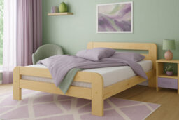 Nodax Double Bed Frame, F2, Solid Pine Wood, Easy Assembly, Sturdy Slats & Extra Support Legs, 4Ft 6In, Pine Finish - thumbnail 1