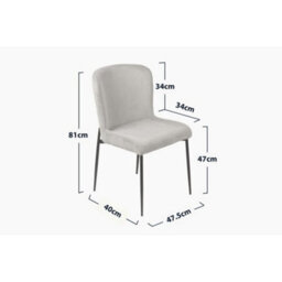 Evre Light Grey Freddie Dining Chairs Set Of 2, Upholstered, Corduroy, Stain-Resistant, Metal Frame, Non-Marking Foot  - 9 Colours - thumbnail 7