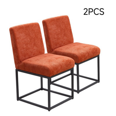 Living And Home Set Of 2 Orange Chenille Upholstered Dining Chairs With Black Metal Legs - image 1
