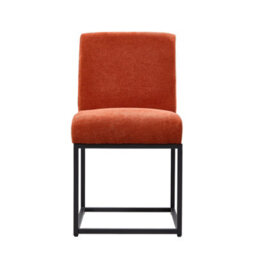 Living And Home Set Of 2 Orange Chenille Upholstered Dining Chairs With Black Metal Legs - thumbnail 4