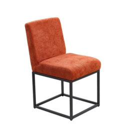 Living And Home Set Of 2 Orange Chenille Upholstered Dining Chairs With Black Metal Legs - thumbnail 6