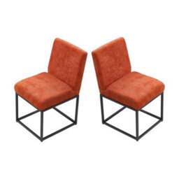 Living And Home Set Of 2 Orange Chenille Upholstered Dining Chairs With Black Metal Legs - thumbnail 3