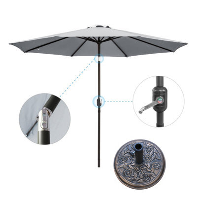 VRUC 2.7M Grey Outdoor Parasol - Crank Up & Tilt Garden Parasol Umbrella And Base - image 1