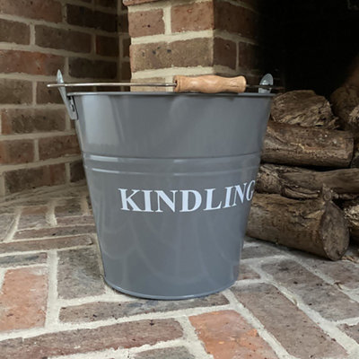Selections Large Metal Fireside Fireplace Kindling Bucket In French Grey - image 1