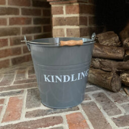 Selections Large Metal Fireside Fireplace Kindling Bucket In French Grey - thumbnail 4
