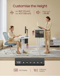 LEDREM Electric Standing Desk, Height Adjustable Desk, 60 X 120 X (72-120) Cm, 4 Memory Heights, Storage Pocket, Cloud White - thumbnail 5