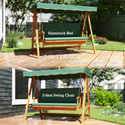 Outsunny 3 Seater Wooden Garden Swing Chair Seat Hammock Bench Lounger Bed - thumbnail 4