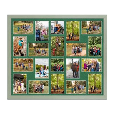 AK Frames 80X70Cm Green Modern Multi Photo Frame With Emerald Mount - Holds 20 Apertures (18X) 6X4, (2X) 4X4 Photos - image 1