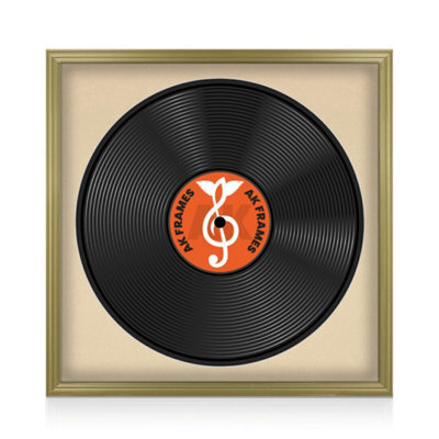"16X16"" Gold Classic Vinyl Record Frame With Ivory Mount For 12 Inch Lp Disc - Ak Frames" - image 1