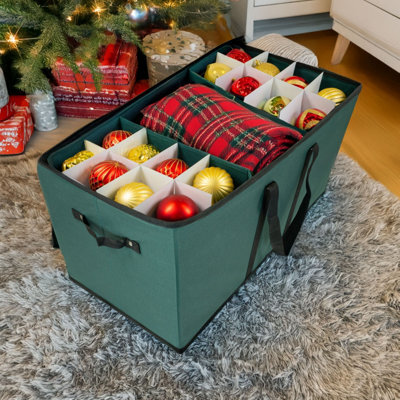 Pelle & Sol Christmas Bauble Storage Box 128-Ornament Capacity, Grey, Tear-Proof Fabric With Dividers For Tree Decorations - image 1