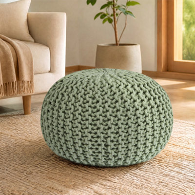 Bravich Sage Green Chunky Knitted Pouffe Footstool - 50Cm Round - image 1