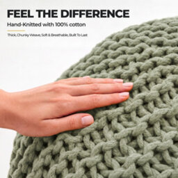 Bravich Sage Green Chunky Knitted Pouffe Footstool - 50Cm Round - thumbnail 8