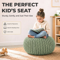 Bravich Sage Green Chunky Knitted Pouffe Footstool - 50Cm Round - thumbnail 9